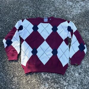 Men's Argyle Sweater - Burgundy and Navy